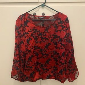 Roz & Ali red floral top with bell sleeves